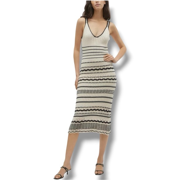 Vero Moda Dresses & Skirts - Vero Moda Cream and Black Horizontal Stripe Sleeveless V-Neck Knit Midi Dress